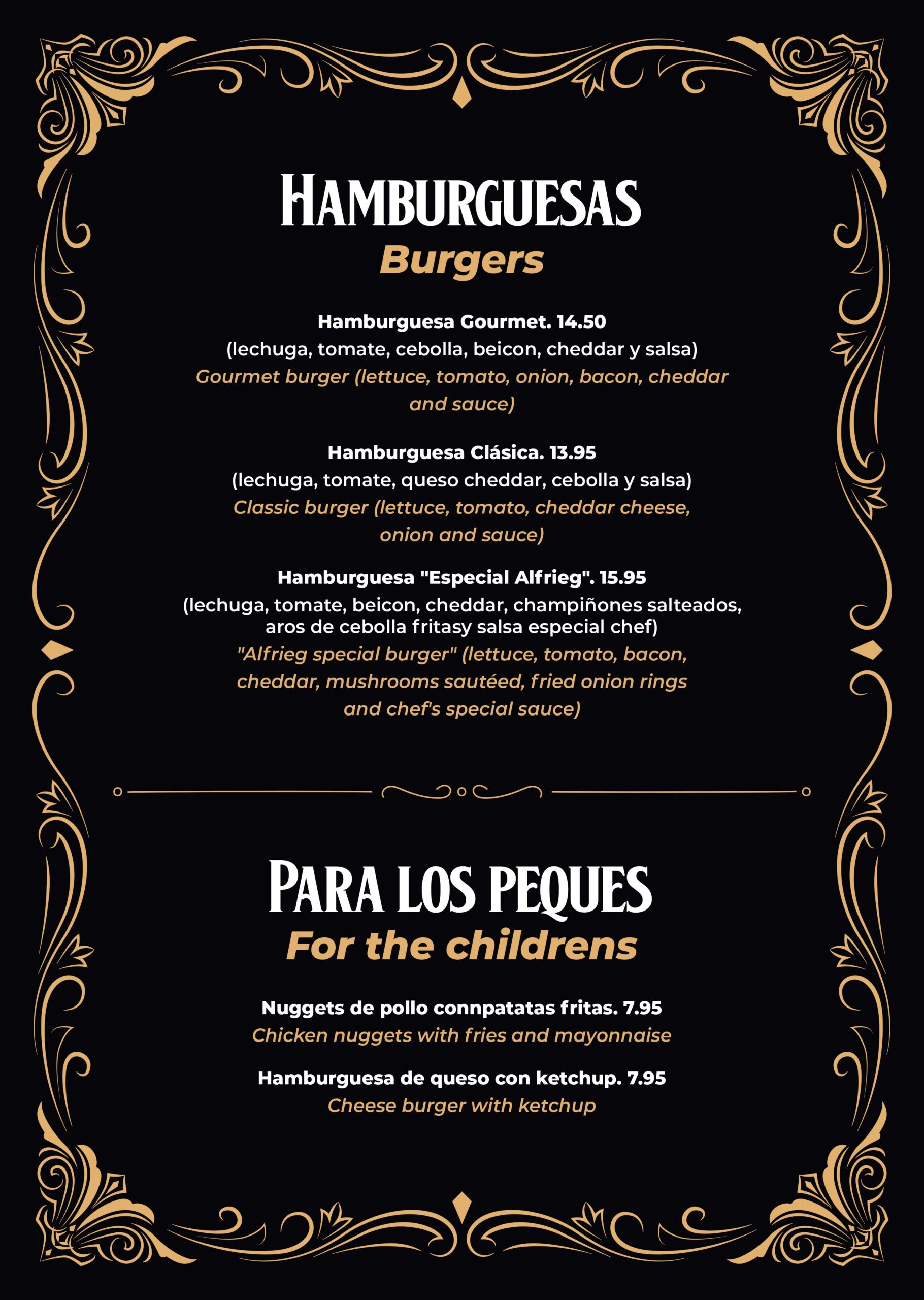 ALFRIEG STEAKHOUSE MENU