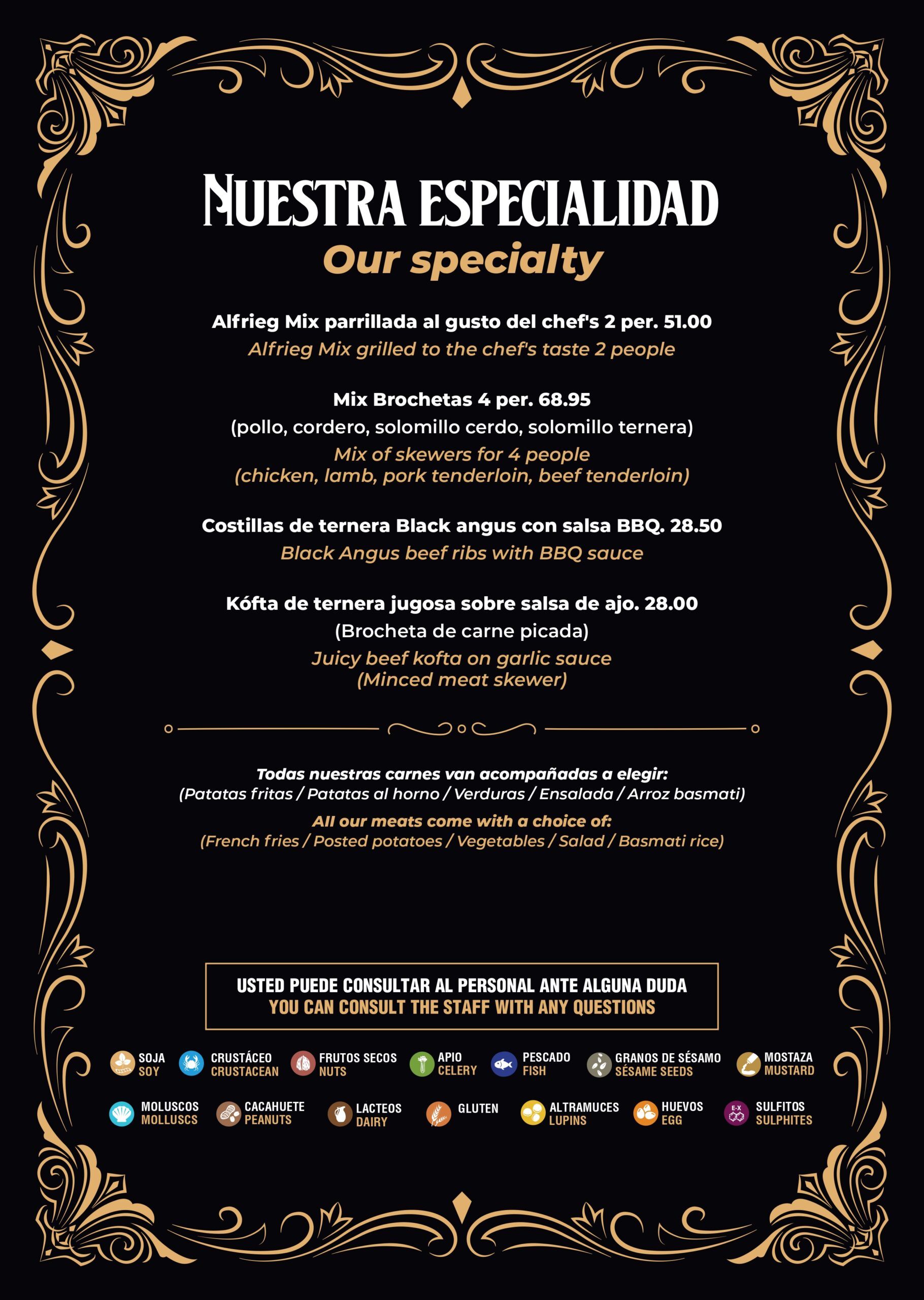 ALFRIEG STEAKHOUSE MENU
