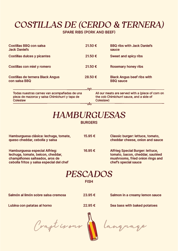 ALFRIEG STEAKHOUSE MENU